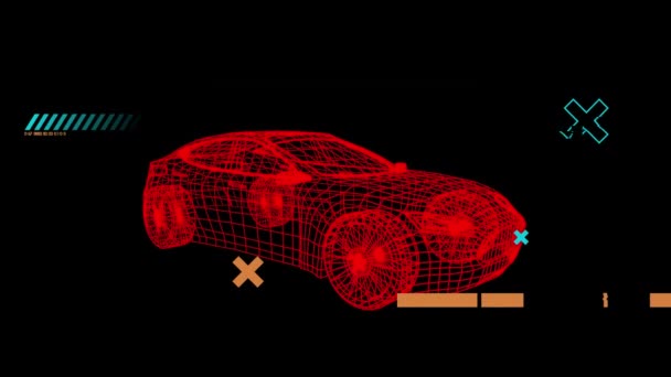 Animation Falling Shapes Car Drawing Spinning Black Background Global Engineering — Stock Video