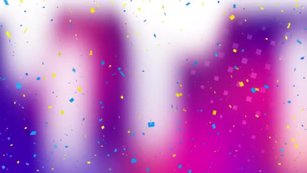 Colorido Confeti Cayendo Sobre Formas Púrpuras Abstractas Sobre Fondo Borroso — Vídeo de stock