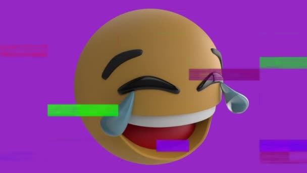 Animazione Emoji Sorriso Sopra Rumore Sullo Schermo Sfondo Viola Social — Video Stock