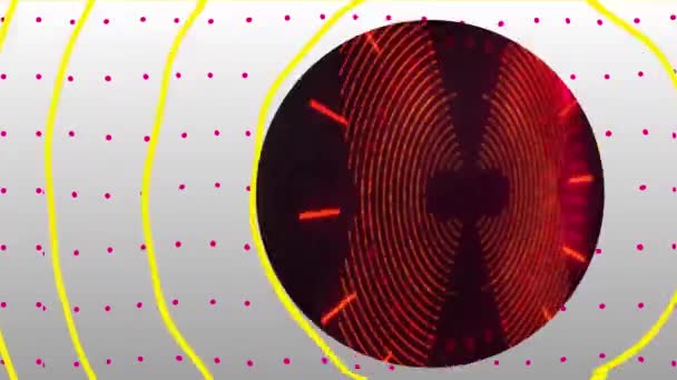 Animation Abstrakter Formen Und Roter Punkte Über Leuchtendem Neonrotem Hintergrund — Stockvideo