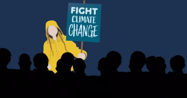 Animazione Donne Persone Che Protestano Con Striscioni Contro Cambiamento Climatico — Video Stock