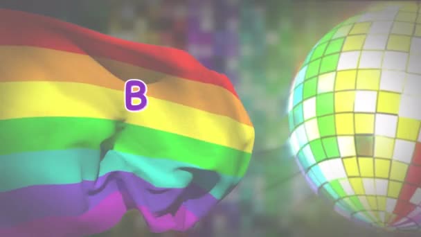 Animación Ser Texto Amable Sobre Bandera Del Arco Iris Disco — Vídeos de Stock