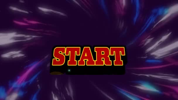 Animation Start Text Moving Colorful Lights Dark Background Video Game — Stock Video