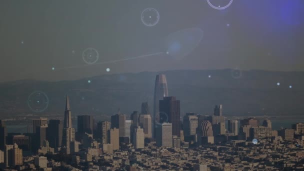Animacja Sieci Połączeń Przestrzeni Miejskiej Globalny Biznes Przetwarzanie Danych Połączenia — Wideo stockowe