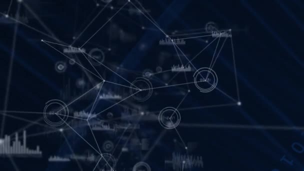 Animación Redes Conexiones Procesamiento Datos Sobre Fondo Negro Conexiones Globales — Vídeo de stock