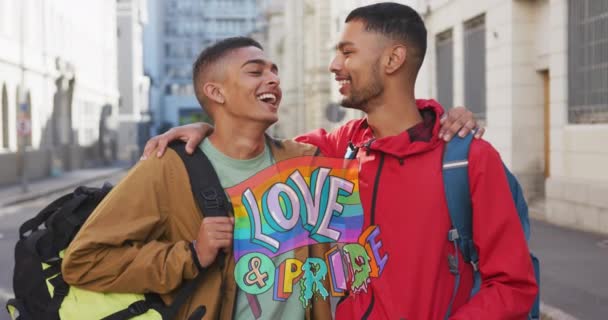 Animation Love Pride Gay Couple Embracing Street Lgbt Rights Equality — Stock Video
