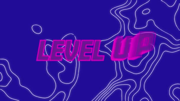 Animatie Van Level Omhoog Tekst Bewegende Vormen Blauwe Achtergrond Concept — Stockvideo