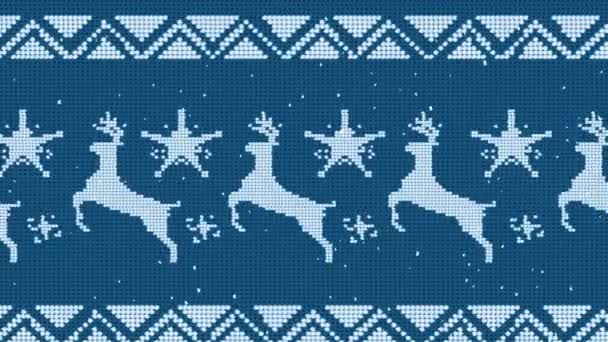 Green Tree Branches Christmas Traditional Pattern Reindeers Blue Background Christmas — Stock Video