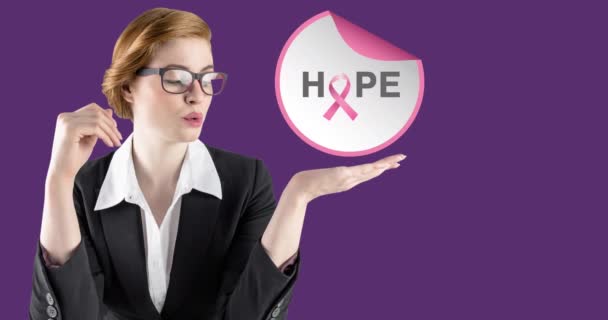 Animation Hope Text Pink Ribbon Young Woman Breast Cancer Positive — Stock Video