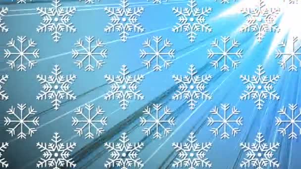 多片雪花在蓝色背景的光迹下 以无缝图案呈现图标 圣诞节的庆祝和庆祝概念 — 图库视频影像