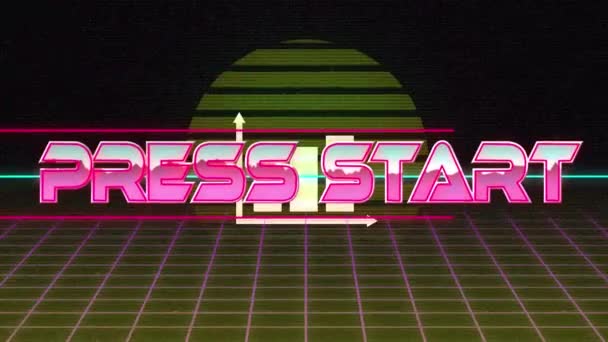 Animation Von Pressestart Und Graphik Digitalen Abstrakten Raum Computer Spiel — Stockvideo