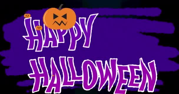 Animazione Auguri Halloween Zucche Che Muovono Sfondo Viola Con Alberi — Video Stock