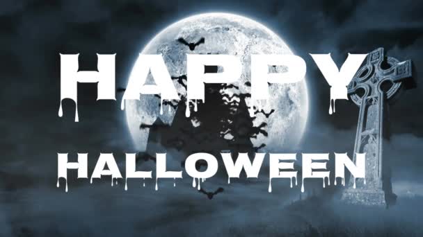 Feliz Dia Das Bruxas Com Efeito Fusão Sobre Lua Morcegos — Vídeo de Stock