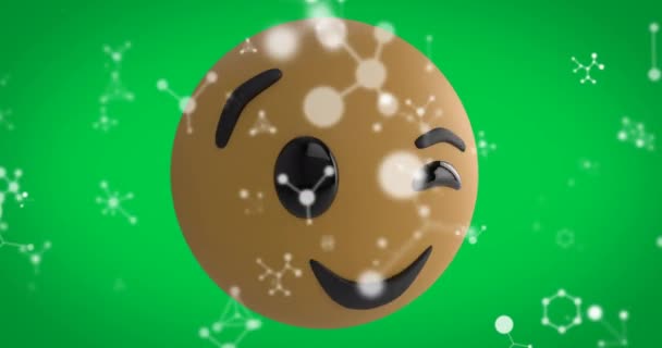 Mutlu Emoji Simgesinin Yeşil Arkaplanda Kopan Bağlantılarla Animasyonu Küresel Sosyal — Stok video