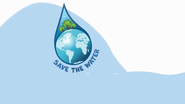 Animação Globo Gota Água Mar Ambiente Sustentabilidade Ecologia Energias Renováveis — Vídeo de Stock