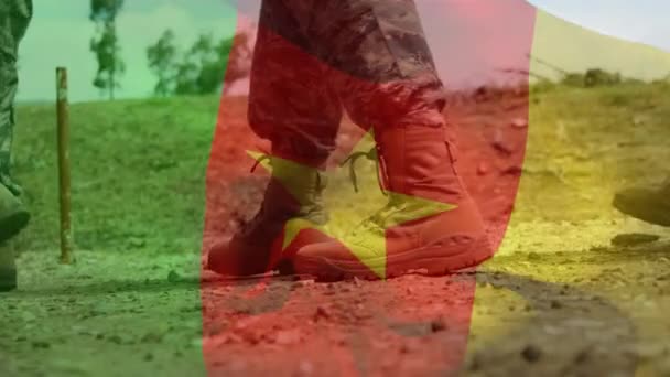 Анімація Прапора Камеруну Махав Низькою Ділянкою Маршових Солдатів Збройні Сили — стокове відео