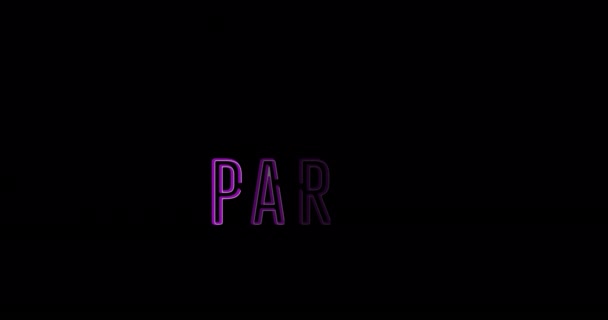 Animation Des Neonfarbenen Partyzeittextes Auf Dunklem Hintergrund Party Musik Und — Stockvideo