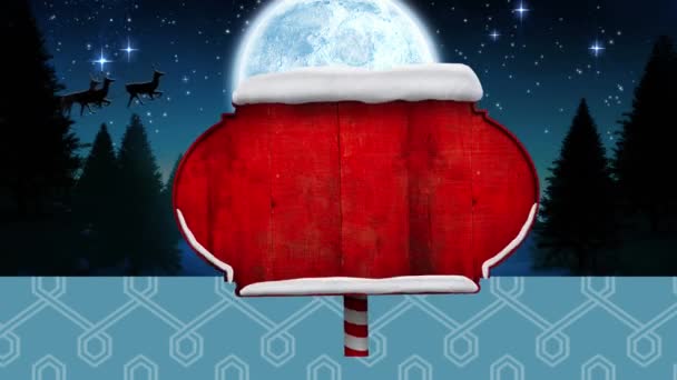 Анімація Червоної Дерев Яної Таблички Снігопадами Зимовими Пейзажами Різдво Традиція — стокове відео