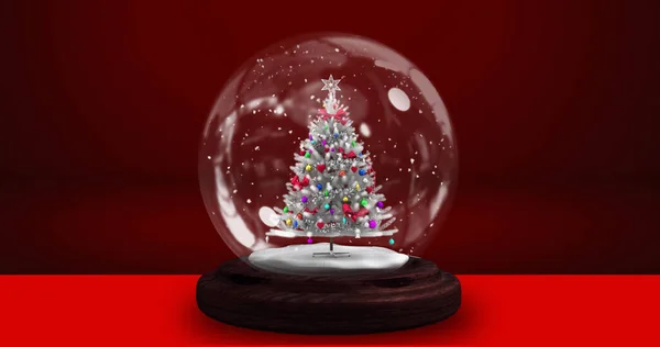 Imagen Bola Nieve Sobre Fondo Rojo Navidad Tradición Concepto Celebración —  Fotos de Stock