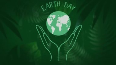 Yeşil orman arka planında dünyayı tutan ellerin animasyonu. çevre, sürdürülebilirlik, ekoloji, yenilenebilir enerji, küresel ısınma ve iklim değişikliği farkındalığı.