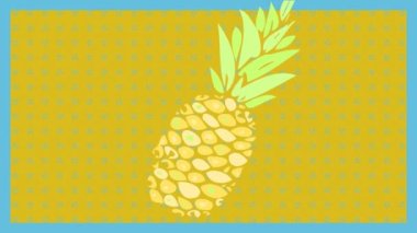 Sarı ve mavi arka planda ananas animasyonu. doğa, desen, renk ve hareket konsepti dijital olarak oluşturulmuş video.