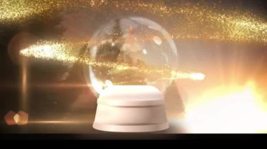 Kar küresinin kar yağışı ve kış manzarası üzerine animasyonu. Noel, gelenek ve kutlama konsepti dijital olarak oluşturuldu.