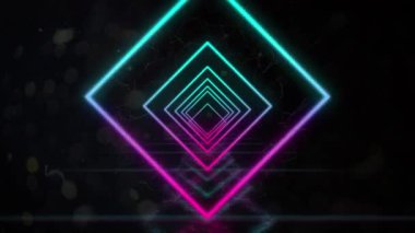 Siyah arkaplanda hareket eden neon karelerin animasyonu. renk ve hareket kavramı dijital olarak oluşturulmuş video.