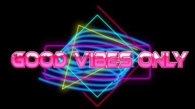 İyi titreşimlerin animasyonu sadece siyah arkaplandaki renkli geometrik şekiller üzerinden yazılır. Video oyunu, eğlence ve dijital arayüz kavramı dijital olarak oluşturuldu.