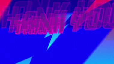 Teşekkür mesajının animasyonu siyah arkaplanda renkli bir şimşek üzerinde. Video oyunu, eğlence ve dijital arayüz kavramı dijital olarak oluşturuldu.