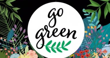 Siyah arka plandaki bitkiler üzerinde doğal daireler çizmenin animasyonu. çevre, sürdürülebilirlik, ekoloji, yenilenebilir enerji, küresel ısınma ve iklim değişikliği farkındalığı.