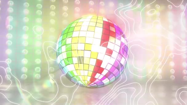 Animatie Van Bewegende Witte Lijnen Regenboog Lichten Disco Wereldbol Lgbtq — Stockvideo