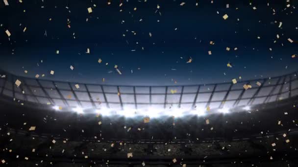 Animación Confeti Flotando Sobre Estadio Deportivo Por Noche Deportes Competición — Vídeos de Stock