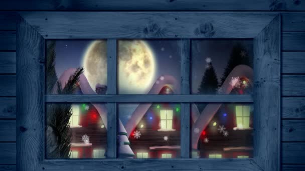 Animacja Świętego Mikołaja Saniach Reniferami Zimowej Scenerii Bożego Narodzenia Widzianej — Wideo stockowe