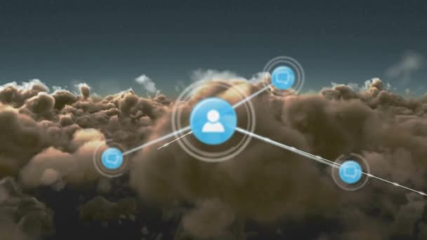 与天空中图标连接的网络的动画 全球连接 数据处理和数字视频产生的数字接口概念 — 图库视频影像