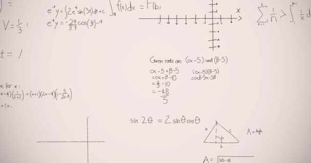 Animación Ecuaciones Matemáticas Sobre Fondo Blanco Educación Global Conexiones Procesamiento — Vídeo de stock