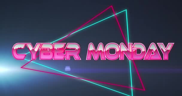 Animation Des Cyber Monday Textes Metallisch Rosa Buchstaben Über Neonfarbenen — Stockvideo