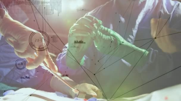 수술실의 의사들을 데이터 처리의 네트워크 애니메이션 디지털 비디오 — 비디오
