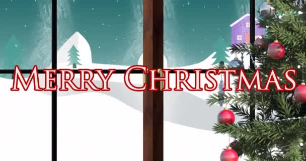 Animation God Jul Text Över Vintern Landskap Jul Vinter Tradition — Stockvideo