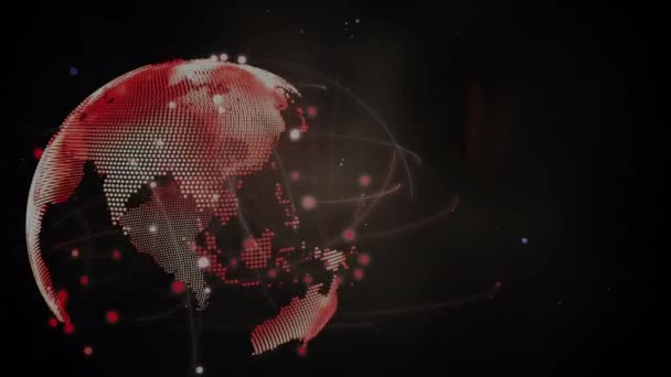 Animation Réseau Connexions Globe Sur Fond Noir Entreprise Mondiale Connexions — Video