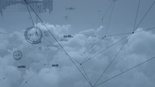 Animação Rede Conexões Sobre Nuvens Fundo Conexões Globais Processamento Dados — Vídeo de Stock