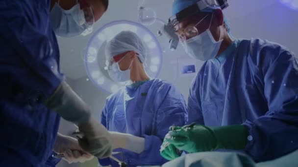 Κινούμενα Σχέδια Δικτύου Συνδέσεων Πάνω Από Χειρουργούς Στο Χειρουργείο Ιατρική — Αρχείο Βίντεο