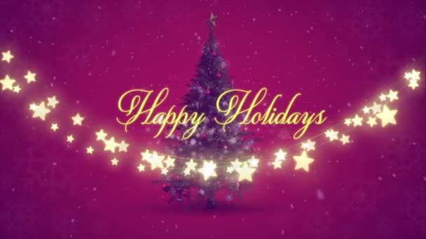 Animación Felices Fiestas Cadenas Texto Brillantes Luces Hadas Navidad Árbol — Vídeo de stock