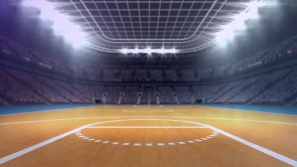 Animation Von Schnee Der Über Das Basketballfeld Des Sportstadions Fällt — Stockvideo