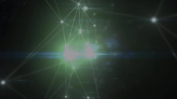 Animation numérique d'un réseau vert lumineux de connexions sur fond noir. concept global de réseau et de technologie