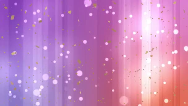 Confettis Dorés Taches Blanches Sur Fond Rayé Dégradé Rose Violet — Video