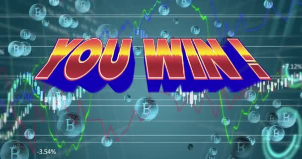 Animation You Win Digital Abstract Space Graphs Bitcoins Computer Games — Stock Video