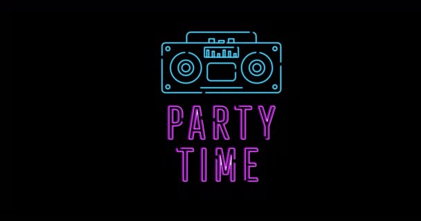 Animation Party Time Text Black Background Party Music Entertainment Concept — Stock Video