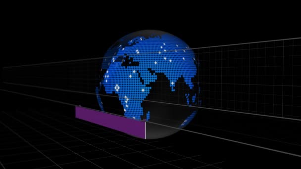 Siyah Arka Planda Dönen Boyutlu Küre Üzerinde Hareket Eden Geometrik — Stok video
