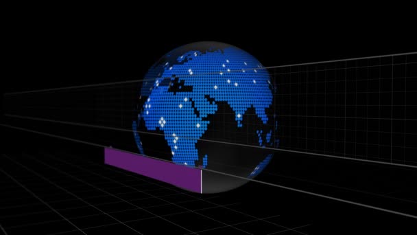 Animering Rörliga Geometriska Former Över Världen Snurrar Svart Bakgrund Globalt — Stockvideo