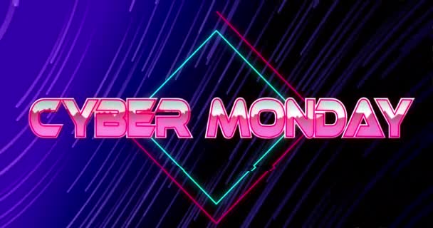 Animation Cyber Monday Only Text Moving Blue Pink Light Trails — Stock Video